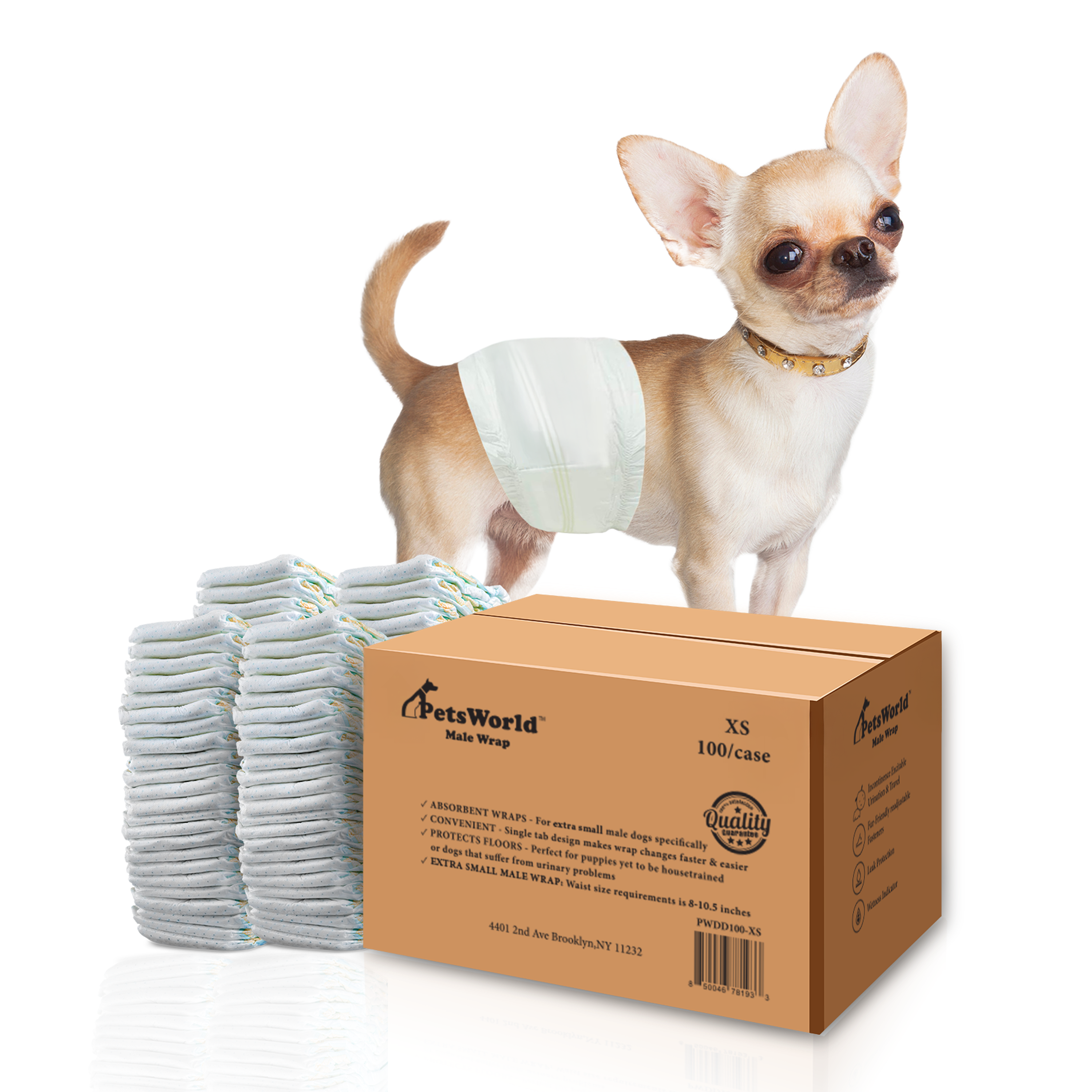 Disposable Dog Wraps for Male Dogs, Super Absorbent Diapers, Leak Proof Fit, Best Comfort Fit (XS), Pack of 100